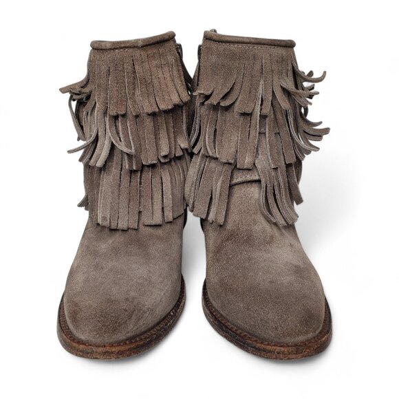 Freebird Belle Ankle Booties Women's Distressed Suede Tier Fringe Western Boho 6 - Picture 3 of 15